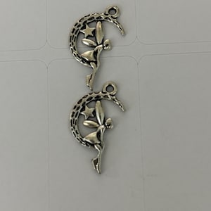 25mm Faerie Charm in Antique Silver Metal (Fairy on Moon with Star)