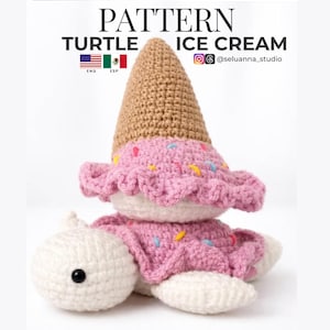 Ice Cream Turtle Crochet Pattern PDF, Turtle Amigurumi Pattern, Cute Kawaii Crochet Animal, English & Spanish,  template