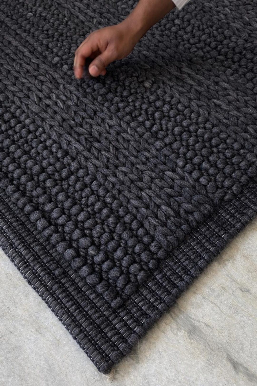 Very Chunky Rug Charcoal Wool Rug, Chunky Handwoven Area Rug for Living Room Decor - Etsy