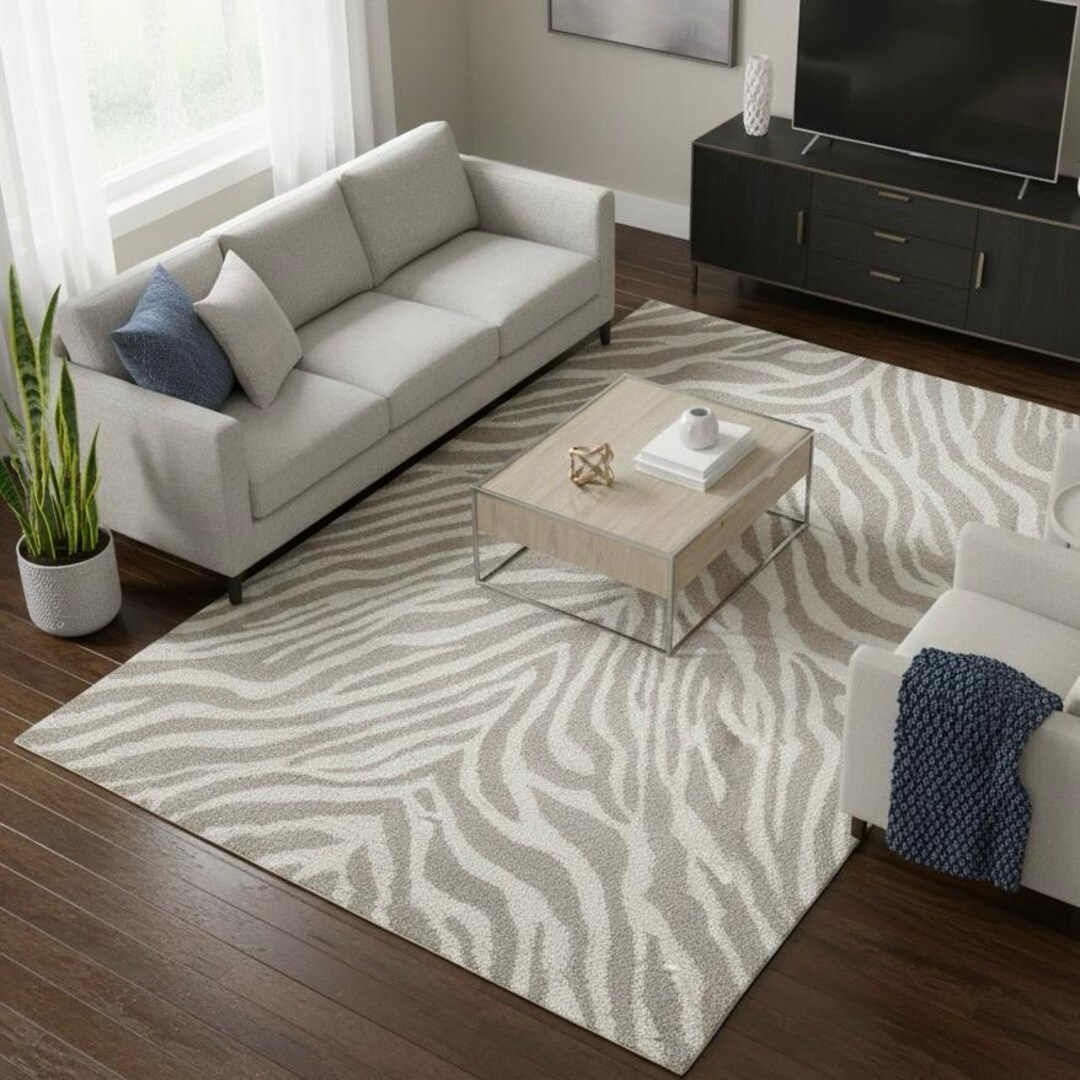 Safari Inspired Zebra Area Rug – Neutral Grey & White Modern Carpet - Etsy