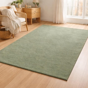 Tapete de lã verde-sálvia, tapete com textura em laço para sala de estar, estilo escandinavo