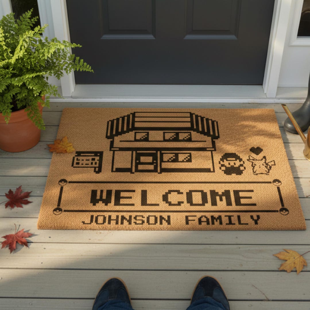 Welcome Bit Pixel Welcome Custom Family Doormat, Retro Gamer 8 Bit House Entry Mat ...