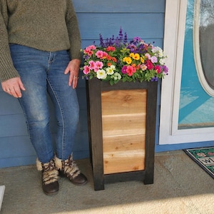 35" Tall Cedar Planter Box – Farmhouse & Modern Rustic Style – Handmade Wooden Planter for Porch or Patio