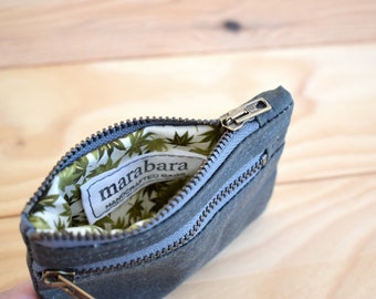 Waxed canvas double zipper wallet, coin purse and card holder