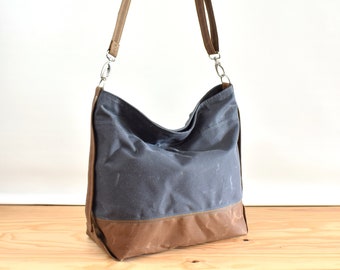 Gewaxte canvas luiertas, Messenger en laptoptas, Marina no.3 Grey & Brown