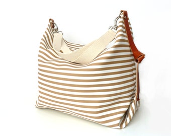 Stripe canvas diaper bag, Messenger bag, Personalised bag, Marina Tan