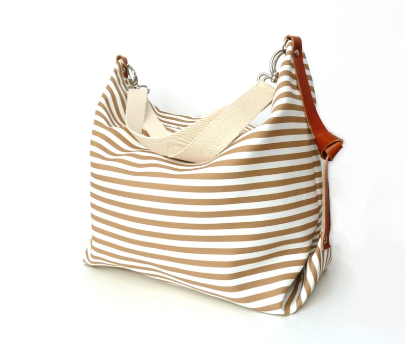 Stripe canvas diaper bag, Messenger bag, Personalised bag, Marina Tan image 1