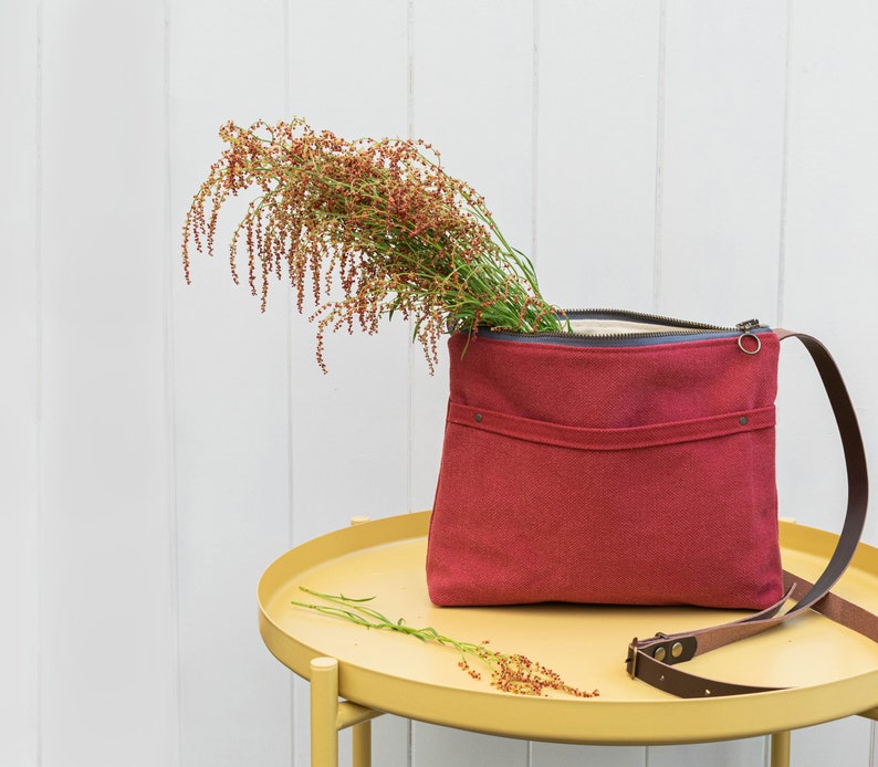 Canvas crossbody day bag mini bag burgundy Etsy