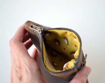 Waxed canvas double zipper wallet, coin purse and card holder