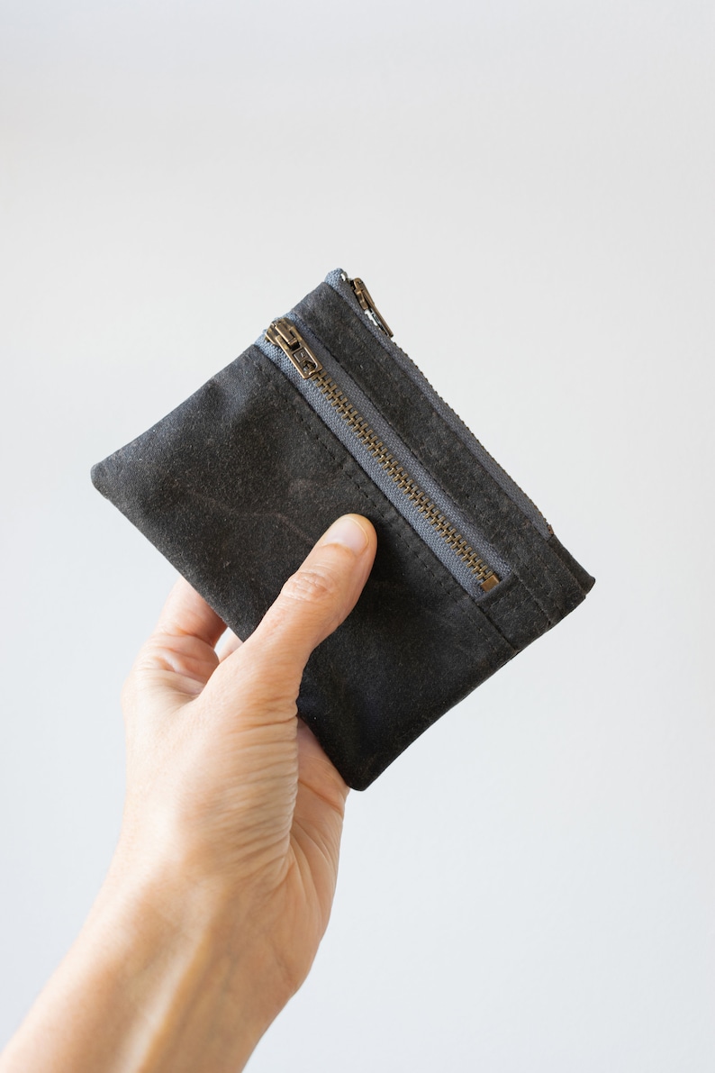 Waxed canvas double zipper wallet, coin purse and card holder image 3