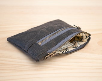 Waxed canvas double zipper wallet, coin purse and card holder