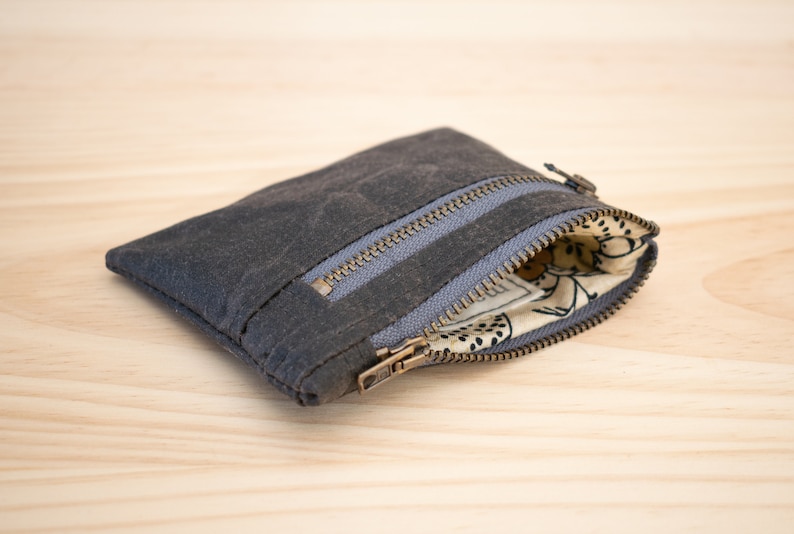 Waxed canvas double zipper wallet, coin purse and card holder image 1