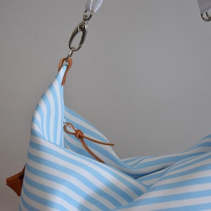 Stripe canvas diaper bag, Messenger bag, Personalised bag, Marina Light Blue image 2