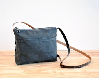 Waxed canvas crossbody day bag, mini bag forest green