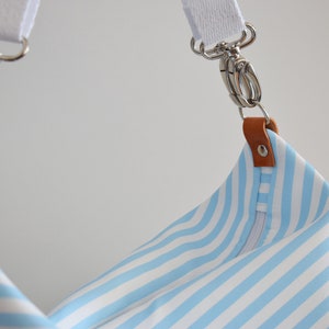 Stripe canvas diaper bag, Messenger bag, Personalised bag, Marina Light Blue image 3