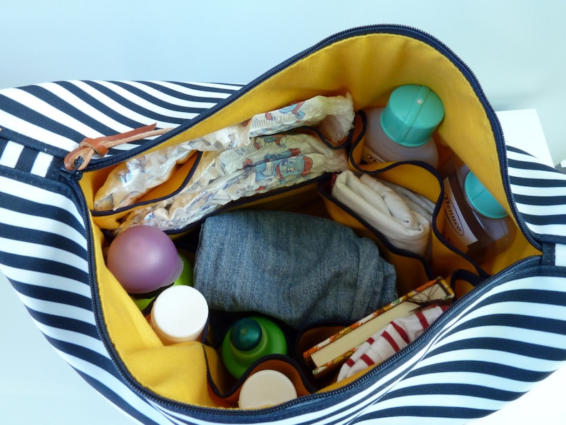 Stripe canvas diaper bag, Messenger bag, Personalised bag, Marina Light Blue image 6