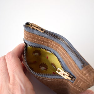 Waxed canvas double zipper wallet, coin purse and card holder image 5