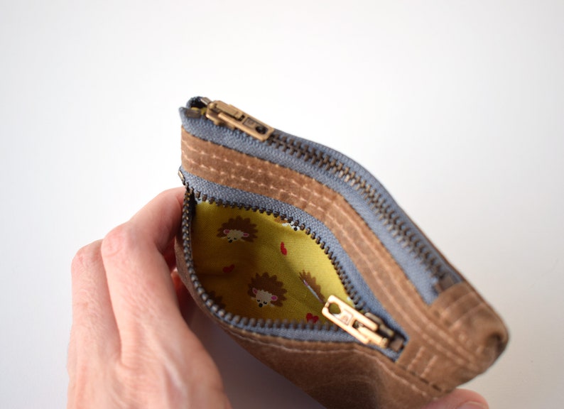 Waxed canvas double zipper wallet, coin purse and card holder image 5