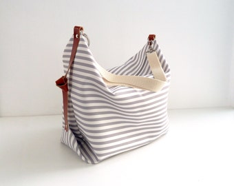 Stripe canvas diaper bag, Messenger bag, Personalised diaper bag, Marina Grey