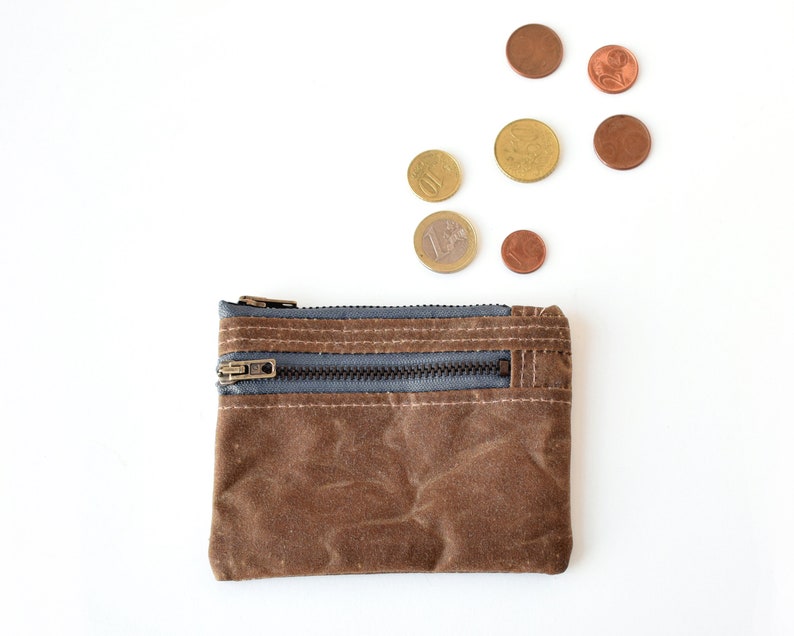 Waxed canvas double zipper wallet, coin purse and card holder image 7