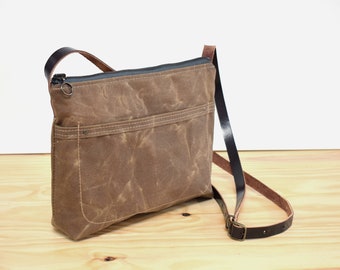 Waxed canvas crossbody day bag, mini bag brown