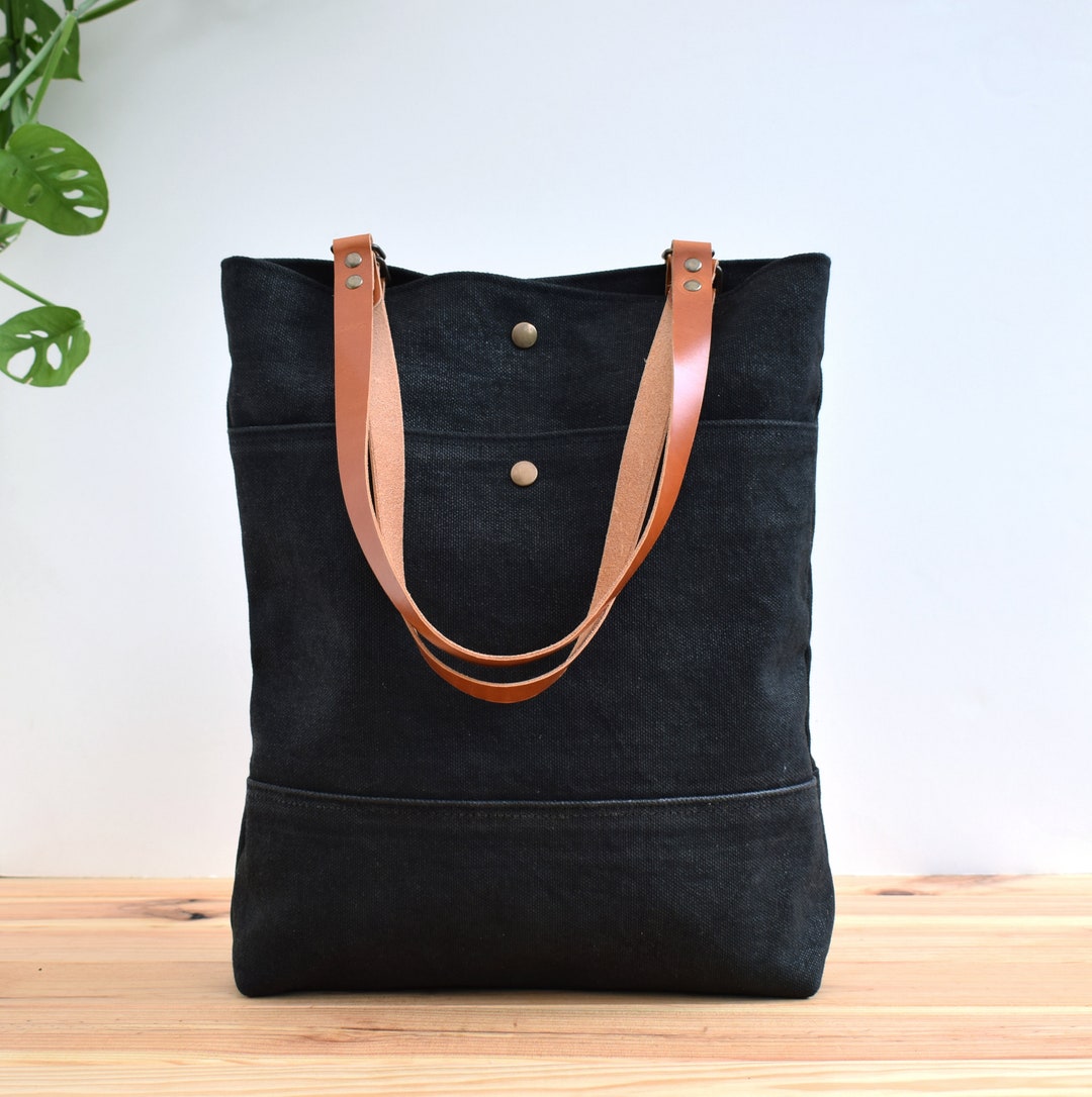 Black Waxed Canvas Tote Bag Shopping and Commute Bag Tote - Etsy