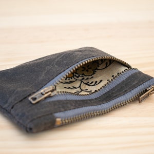 Waxed canvas double zipper wallet, coin purse and card holder image 2