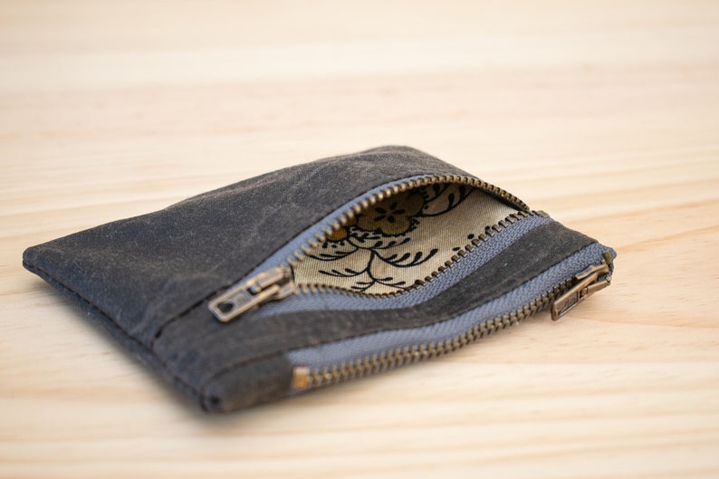 Waxed canvas double zipper wallet, coin purse and card holder image 2