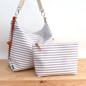 Stripe canvas diaper bag, Messenger bag, Personalised bag, Marina Tan image 7
