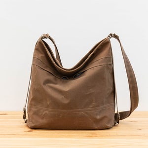 Waxed canvas convertible bag, Diaper bag, Convertible backpack Brown image 2