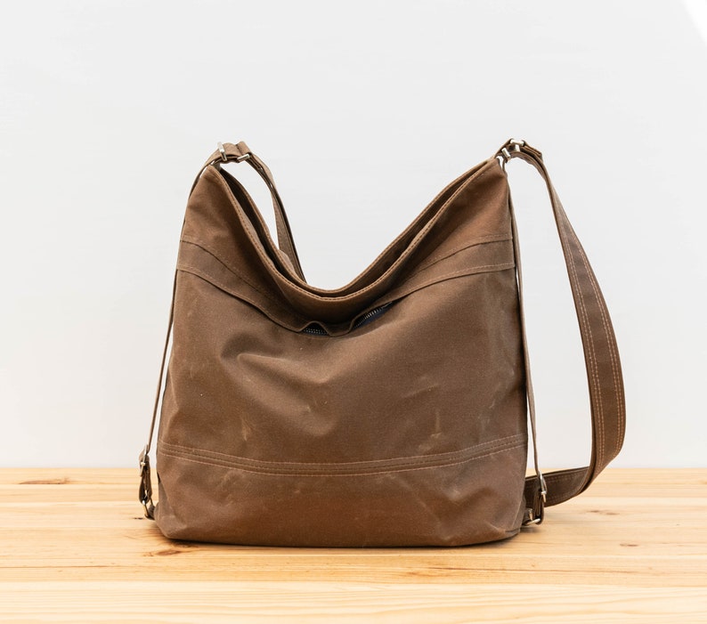 Waxed canvas convertible bag, Diaper bag, Convertible backpack Brown image 2