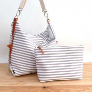 Stripe canvas diaper bag, Messenger bag, Personalised bag, Marina Light Blue image 8