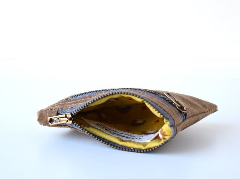 Waxed canvas double zipper wallet, coin purse and card holder image 6
