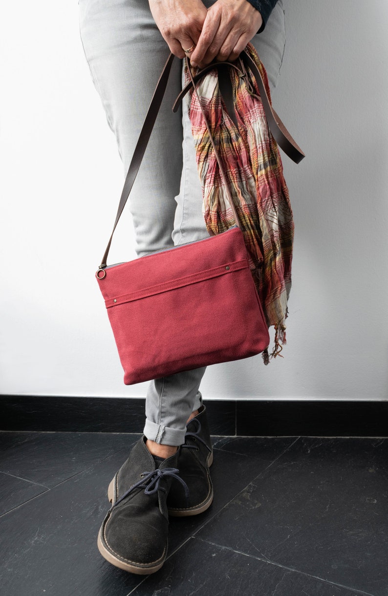 Canvas crossbody day bag mini bag burgundy Etsy
