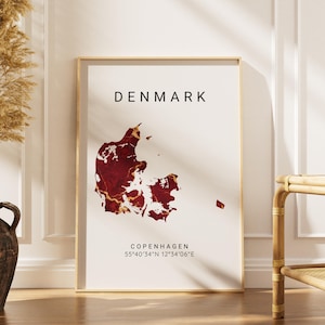 Kaart van Denemarken aan de muur | Copenhagen poster marmer minimalistisch | Kaart reiscadeau Denemarken | Scandinavische woondecoratie muurkunst