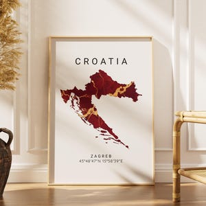 Croatia Map Print – Marble Effect Dubrovnik Poster, Minimalist Travel Art