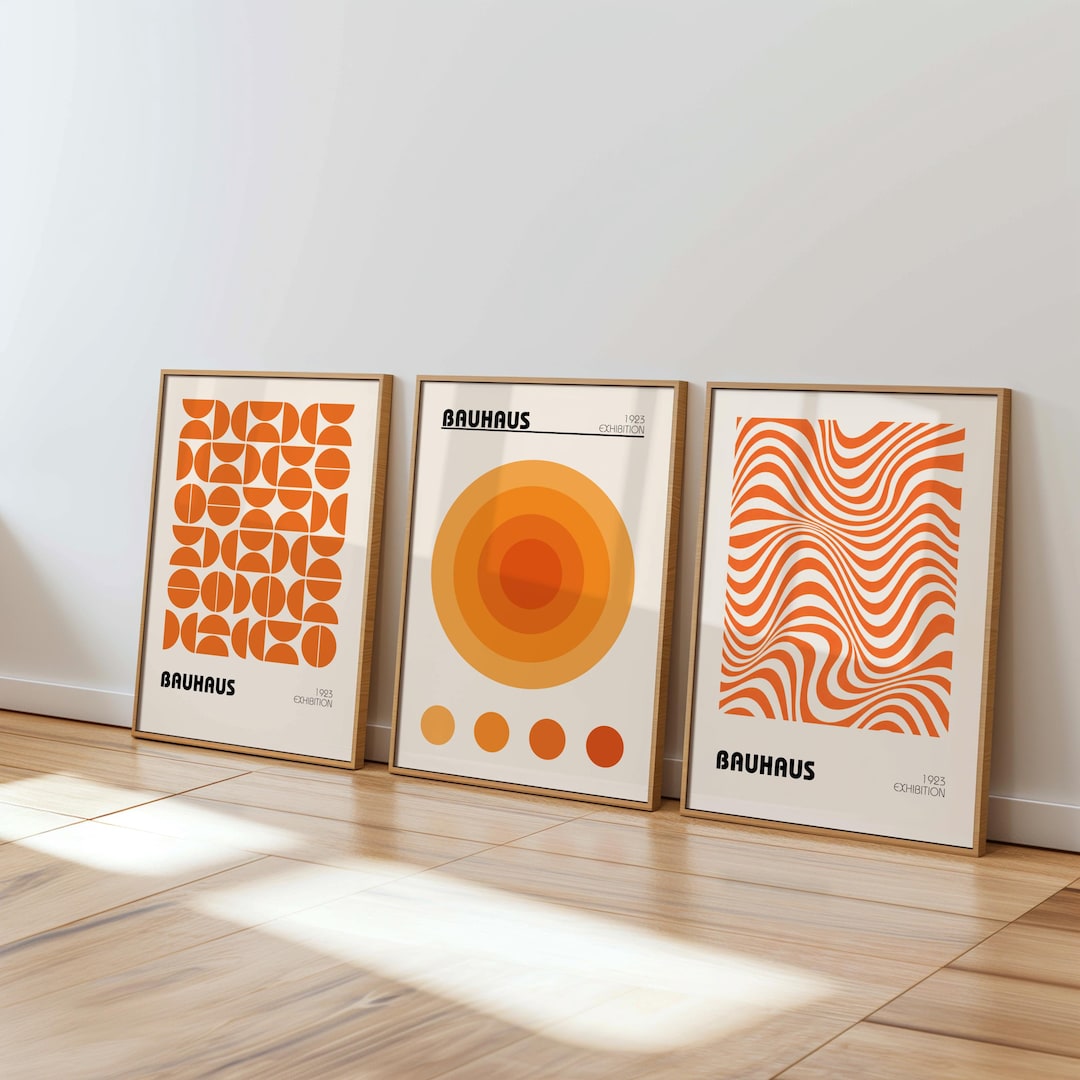 Orange Bauhaus Poster Set of 3 Printable | Mid Century Modern Wall Art ...