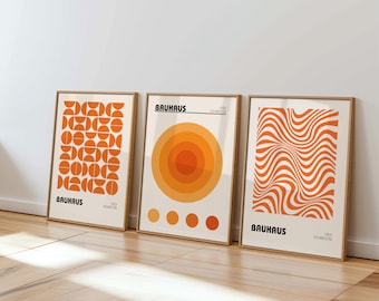 Orange Bauhaus Poster Set of 3 Printable | Mid Century Modern Wall Art | Geometric Abstract Prints | Bauhaus Posters | Instant Download