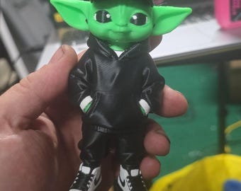 Hip Hop Grogu Figure – drukowana w 3D zielona figurka kosmity w kapturze, 5 cali, kolekcjonerska, science fiction