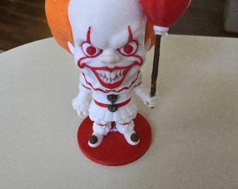Drukowana w 3D figurka klauna grozy – 4,5-calowa dekoracja na Halloween z czerwonym balonem