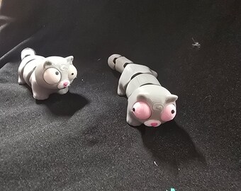 Zabawka Fidget Toy w kształcie kota z ruchomymi oczami – drukowany w 3D, przegubowy kot