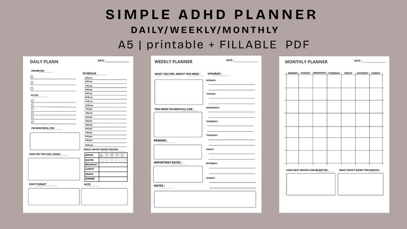 ADHD PLANNER PRINTABLE Daily Weekly Monthly Schedule Pdf Adult ...