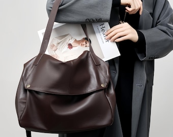 Torba na ramię ze skóry w stylu vintage – duża torba damska – oryginalna torba ze skóry licowej – 14,17" x 5,12" x 12,60"