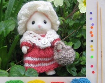 Kit "MARKET" knitting for Calico Critters, Sylvanian Families, 18th century history miniature fantasy knitted clothes all-you-need