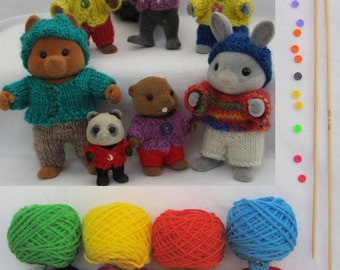 KIT "PLAYING" knitting pattern for Sylvanian Families Forest Families & Calico Critters for dolls miniature knit easy project