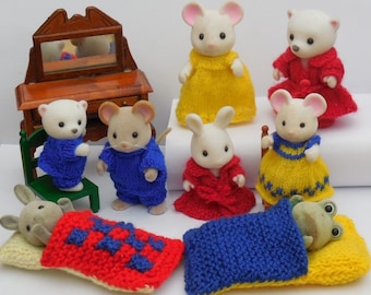 PDF "BEDTIME" knitting pattern for Sylvanian Families and Calico Critters, child miniature collector play gift sleeping bag nightwear