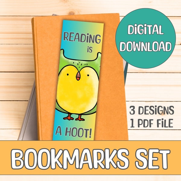 Printable bookmarks for kids, Digital owl bookmark set, Download gift for children, Book lovers club, Reading books accessories, Owls lover