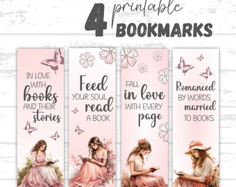 Printable bookmarks, Digital bookmark set, Download gift for readers, Book lovers club, Girl reading bookish accessories, PDF books lover