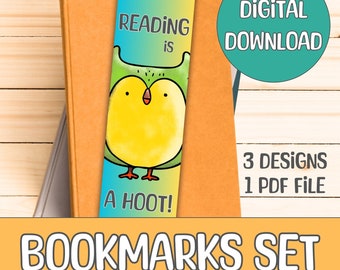 Printable bookmarks for kids, Digital owl bookmark set, Download gift for children, Book lovers club, Reading books accessories, Owls lover