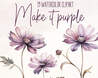Watercolor purple wildflower clipart, Botanical wild flower set, Pastel wildflowers bouquet, Flowered bundle, Elegant floral aquarell png